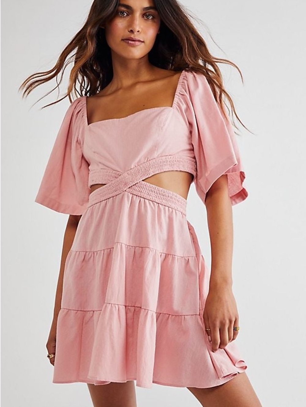 Velvet Blush Crisscross Tiered Midi Dress